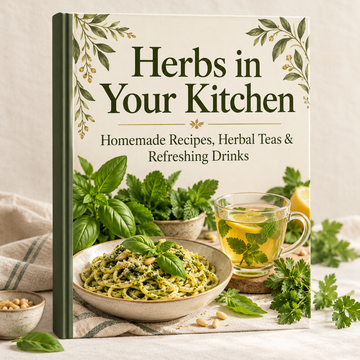 Herbs in Your Kitchen — Homemade Recipes, Herbal Teas & Refreshing Drinks ebook cover mockup.